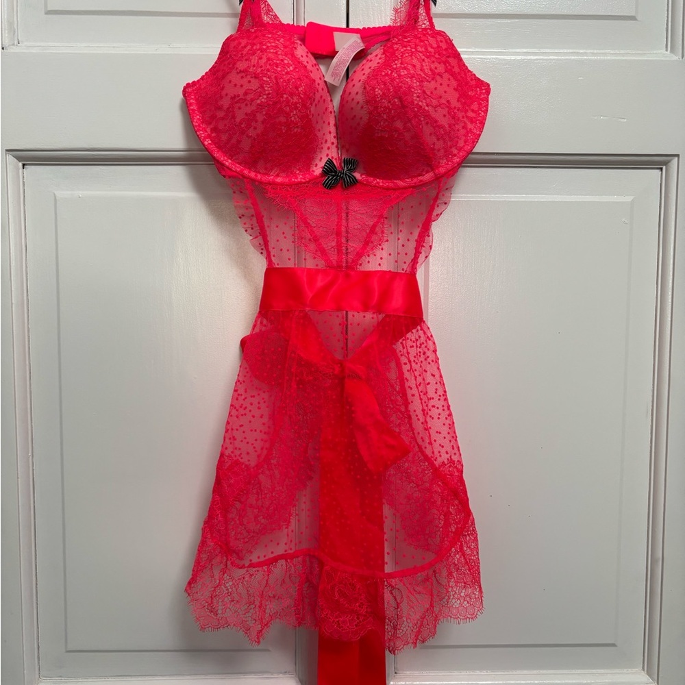 Victoria's Secret Vibrant Pink Lace Chemise